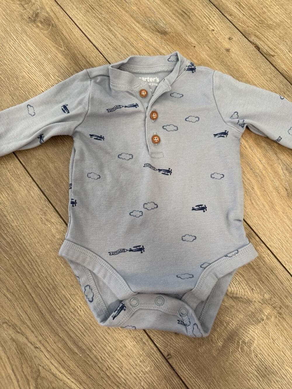 Carter's Just One You Baby Boy Blue Airplane Print Henley Bodysuit Size 3M